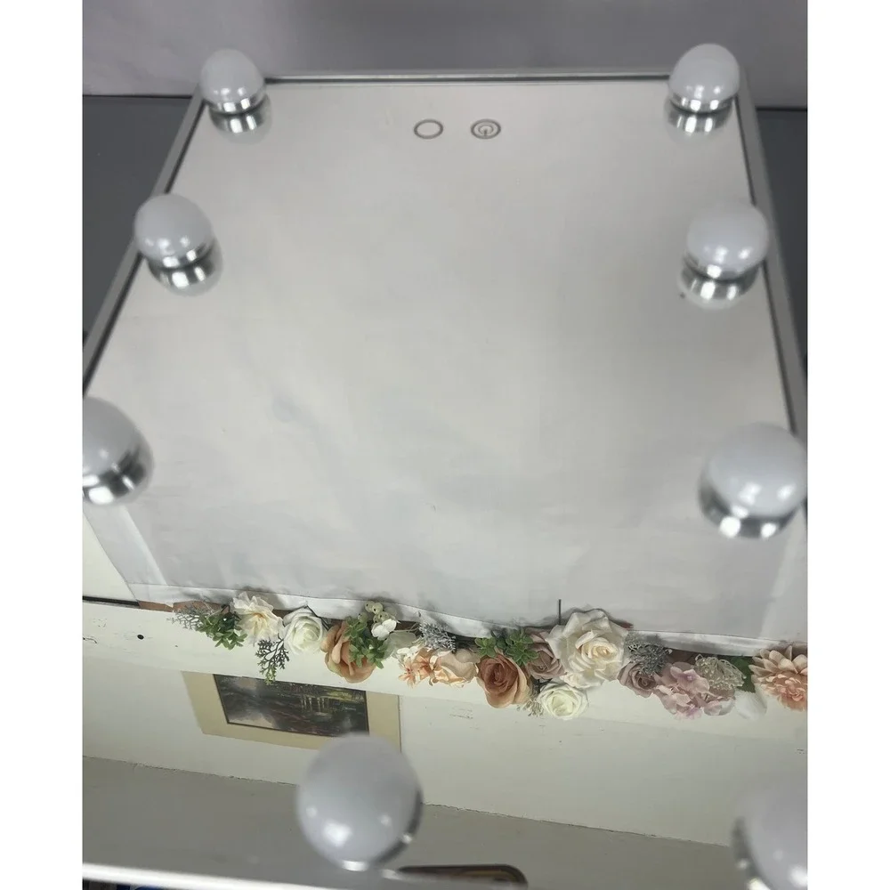 LED Hollywood Vanity Mirror Tabletop Makeup Mirror with 9 Dimmable Bulbs Silver